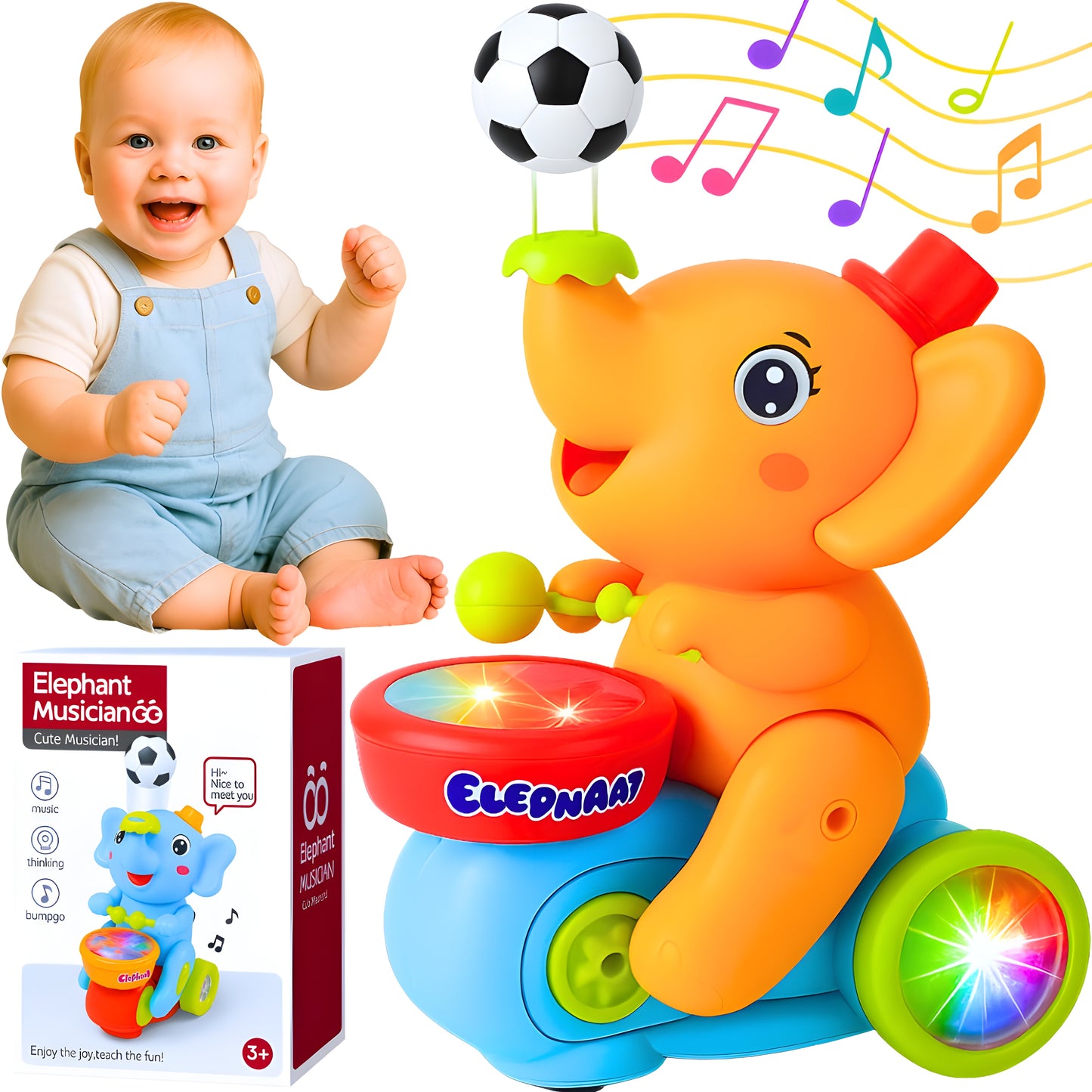 Muzičko Slonče sa Lebdećom Loptom, Hoda i Svetli